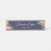 Porte-nom Pour Bureau Lush Pink Yellow Flowers Name & Initials (Devant)