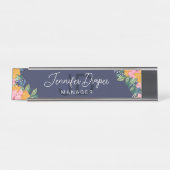 Porte-nom Pour Bureau Lush Pink Yellow Flowers Name & Initials (Devant)