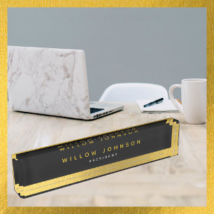 Porte-nom Pour Bureau Luxe Black Gold Classy Executive Business Gift