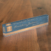 Porte-nom Pour Bureau Luxe élégant cuir bleu or monogrammed (Taille)