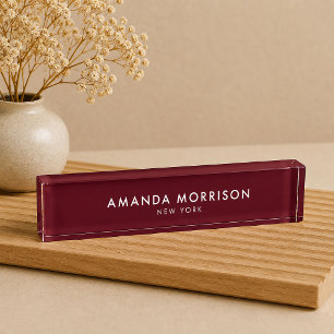 Porte-nom Pour Bureau Luxe Minimaliste Rouge Bourgogne