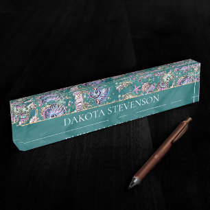 Porte-nom Pour Bureau Luxe Turquoise sous-marin Coquillages d'or Green