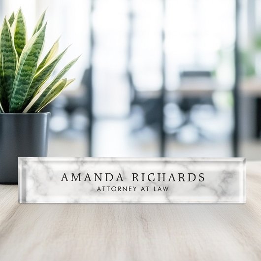 Porte-nom Pour Bureau Luxueuse texture de marbre blanc