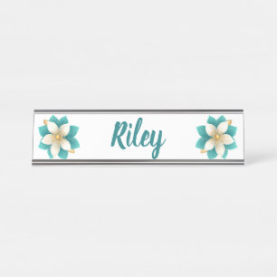 Porte-nom Pour Bureau Luxueux Turquoise ivoire Nom floral