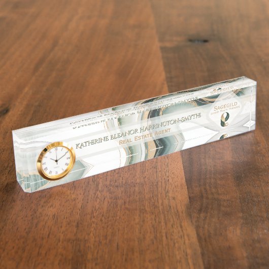 Porte-nom Pour Bureau Luxury Sage Gold Marble Plus Clock Realtor Office (Taille)