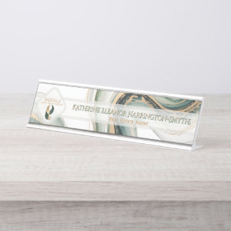 Porte-nom Pour Bureau Luxury Sage Gold Marble Sleek Realtor Office Logo 
