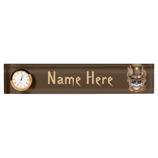 Porte-nom Pour Bureau Machine rétro Voodoo à vapeur crâne (Devant)