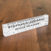 Porte-nom Pour Bureau Macro florale blanche acrylique Nom Abstrait Titre (Taille)