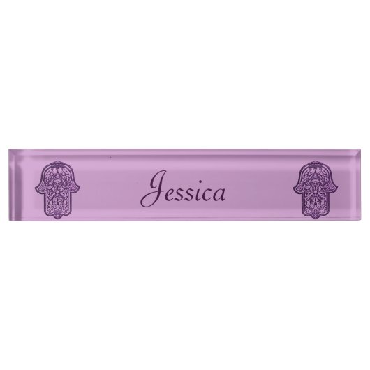 Porte-nom Pour Bureau Main de henné de Hamsa (violet) (Devant)