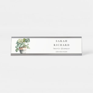 Porte-nom Pour Bureau Maison à feuilles potées Plantes Aquarelle Botaniq