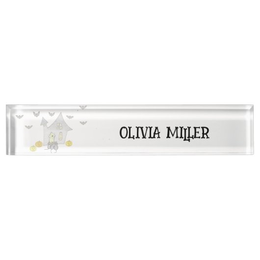 Porte-nom Pour Bureau Maison d'Halloween, Chats noirs, Chats, Chauves-so (Devant)