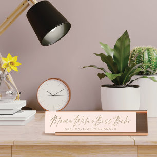 Porte-nom Pour Bureau Maman, Femme, Boss Babe Script de brosse tendance