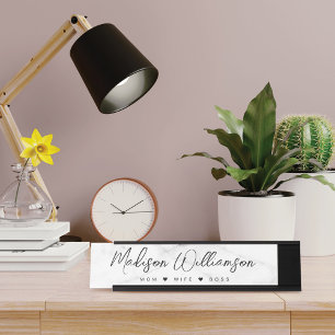 Porte-nom Pour Bureau Maman, Femme, Boss Brosse tendance Script Faux Mar