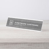 Porte-nom Pour Bureau Manly Linen Look avec nom Titre Monogramme (Devant)