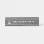 Porte-nom Pour Bureau Manly Linen Look avec nom Titre Monogramme (Devant)