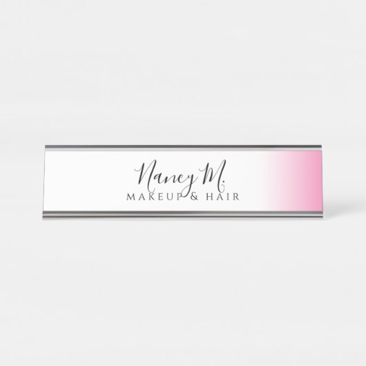 Porte-nom Pour Bureau Maquillage et cheveux blanc rose et gris (Devant)