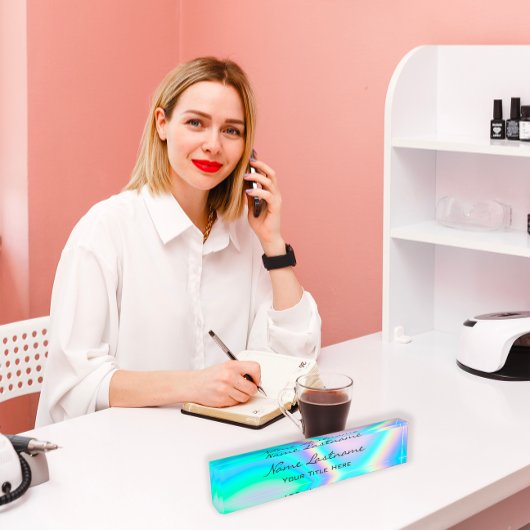 Porte-nom Pour Bureau Maquillage Rose Esthétique beauté Holographe Unico