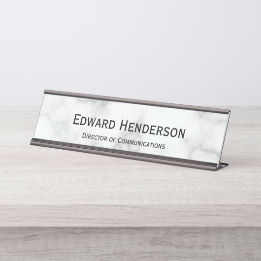Porte-nom Pour Bureau Marbre blanc Faux (Devant)
