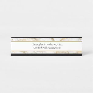 Porte-nom Pour Bureau Marbre Blanc Gris Or Professionnel D'affaires