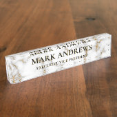 Porte-nom Pour Bureau Marbre blanc Gris & Or Veining (Taille)