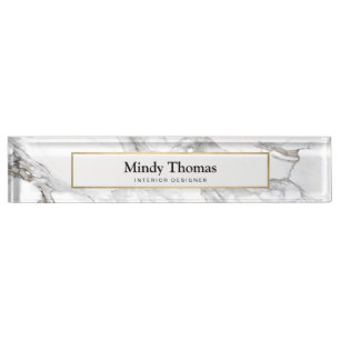 Porte-nom Pour Bureau Marbre blanc moderne Faux Gold Frame