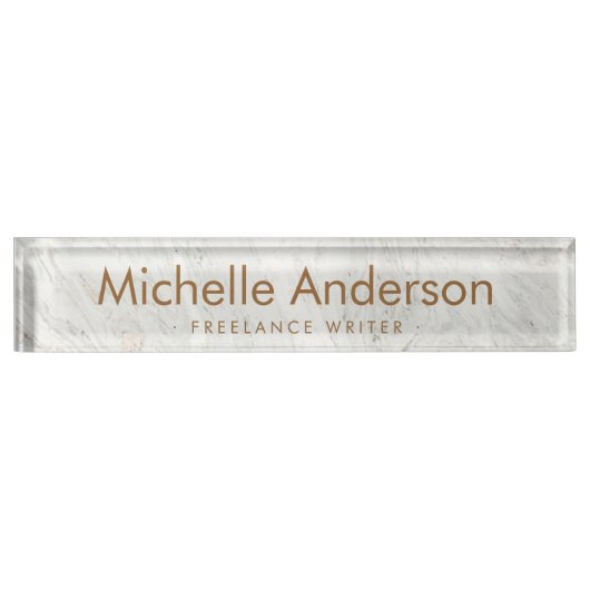 Porte-nom Pour Bureau Marbre blanc moderne minimal (Devant)