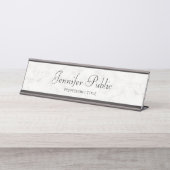 Porte-nom Pour Bureau Marbre blanc moderne personnalisé élégant Script à (Devant)