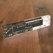 Porte-nom Pour Bureau Marbre blanc, noir et or (Taille)