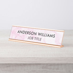 Porte-nom Pour Bureau Marbre blanc rose minimaliste personnalisé