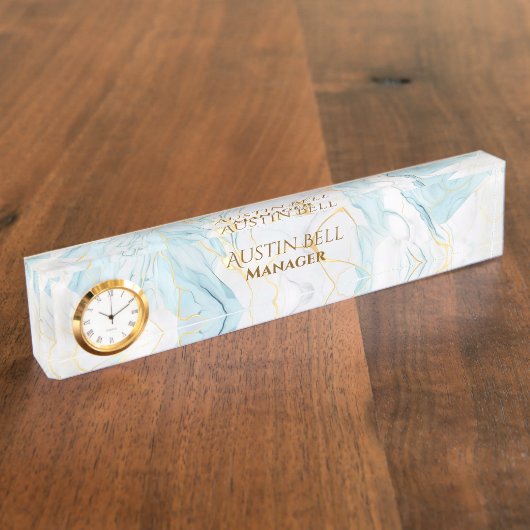 Porte-nom Pour Bureau Marbre bleu blanc or personnalisé (Taille)