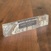 Porte-nom Pour Bureau Marbre Brown Gris Et Beige Monogramme (Taille)