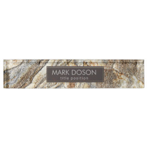 Porte-nom Pour Bureau Marbre Brown Gris Et Beige Monogramme