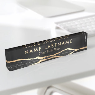 Porte-nom Pour Bureau Marbre d'Agate d'Or Noir Moderne