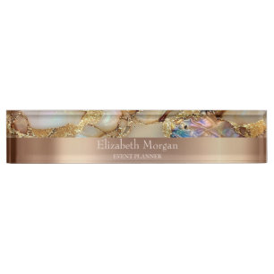 Porte-nom Pour Bureau Marbre de perle pailletée or tendance cool
