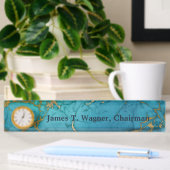 Porte-nom Pour Bureau Marbre d'or Bleu Faux Pierre