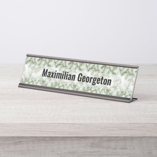 Porte-nom Pour Bureau Marbre d'or Faux Green (Devant)