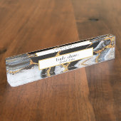 Porte-nom Pour Bureau marbre doré, blanc et noir (Taille)
