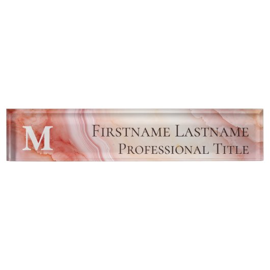 Porte-nom Pour Bureau Marbre Élégant Monogramme (Devant)
