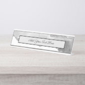 Porte-nom Pour Bureau Marbre Gris Blanc Agate Simple Paillettes Argentée (Devant)