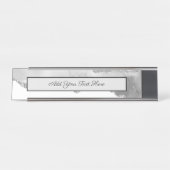 Porte-nom Pour Bureau Marbre Gris Blanc Agate Simple Paillettes Argentée (Devant)