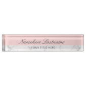 Porte-nom Pour Bureau Marbre gris blanc rose pâle Élégant Script (Devant)