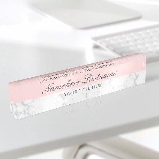 Porte-nom Pour Bureau Marbre gris blanc rose pâle Élégant Script