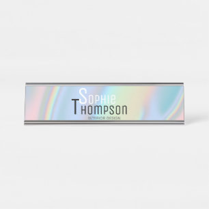 Porte-nom Pour Bureau Marbre liquide holographique moderne