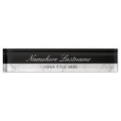 Porte-nom Pour Bureau Marbre noir blanc élégant Script élégant (Devant)