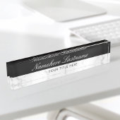 Porte-nom Pour Bureau Marbre noir blanc élégant Script élégant