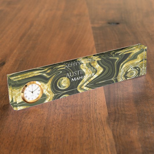 Porte-nom Pour Bureau Marbre noir et or personnalisé (Taille)