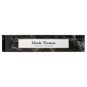 Porte-nom Pour Bureau Marbre noir moderne Faux Gold Frame