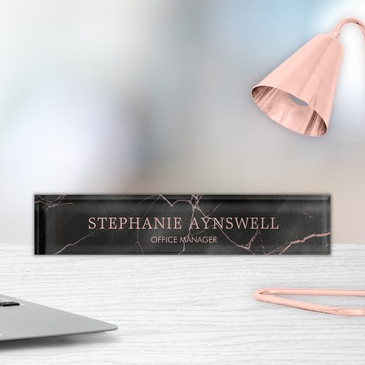 Porte-nom Pour Bureau Marbre noir Rose or sophistiqué