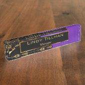 Porte-nom Pour Bureau Marbre pourpre, noir et or (Taille)