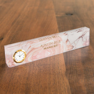 Porte-nom Pour Bureau Marbre rose blanc et or personnalisé